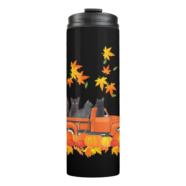 Funny Black Cats Truck Autumn Pumpkin Maple Leaf Thermal Tumbler (Front)