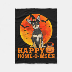 Funny Black Chihuahua Dog Halloween Happy Fleece Blanket
