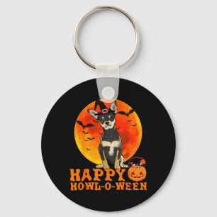 Funny Black Chihuahua Dog Halloween Happy Keychain