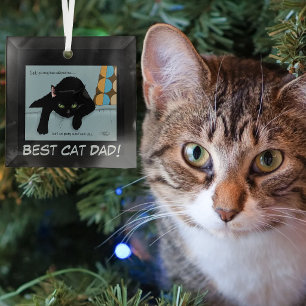 Funny Black Cute Best Cat Dad Father’s Day Glass Ornament