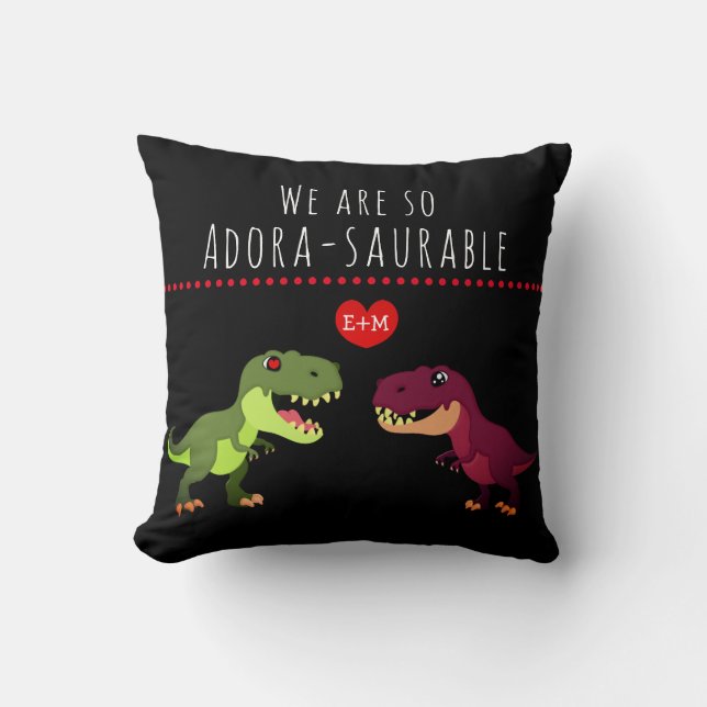 Funny Black Dinosaur Couple Love Valentines Day Throw Pillow (Front)