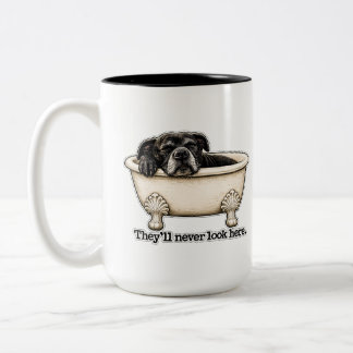 Funny Black Dog Bath They’ll Never Look Here Two-Tone Coffee Mug