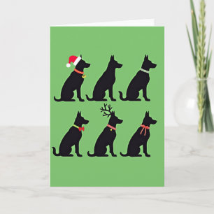 Funny Black Dog Grid Christmas Card Santa Reindeer