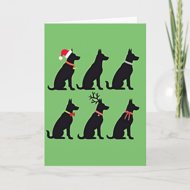 Funny Black Dog Grid Christmas Card Santa Reindeer (Front)