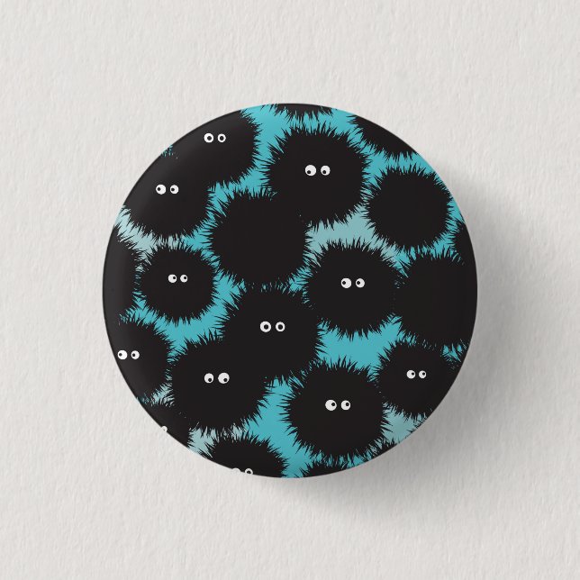 Funny black fluffy monsters  1 inch round button (Front)