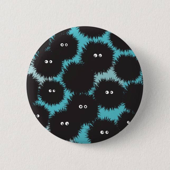 Funny black fluffy monsters  2 inch round button (Front)