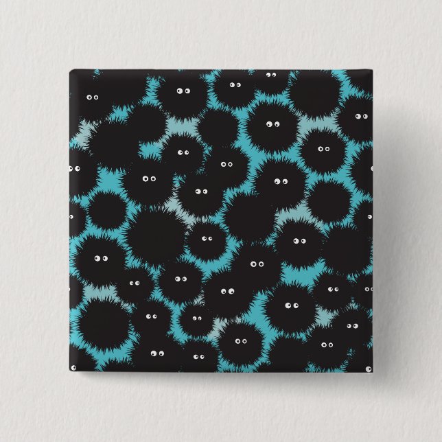Funny black fluffy monsters  2 inch square button (Front)