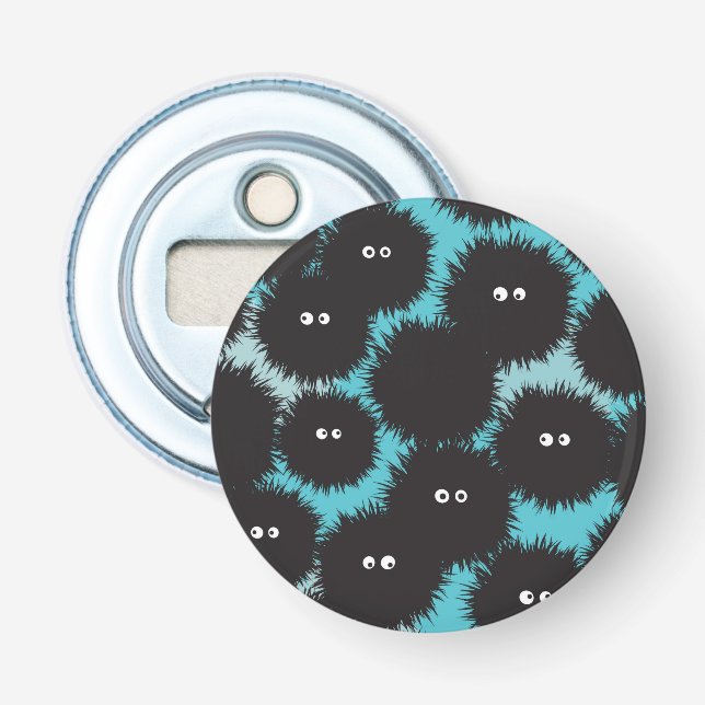 Funny black fluffy monsters  bottle opener (Front)