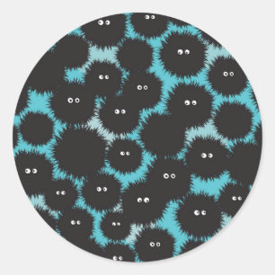Funny black fluffy monsters classic round sticker