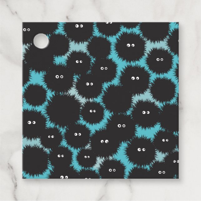 Funny black fluffy monsters  favour tags (Front)