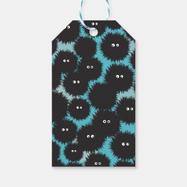 Funny black fluffy monsters  gift tags (Front)