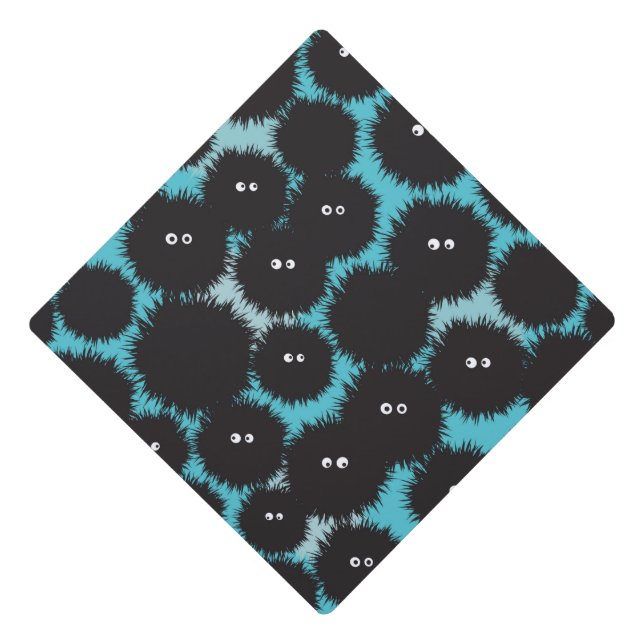 Funny black fluffy monsters  graduation cap topper (Front)