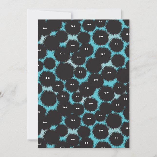 Funny black fluffy monsters  holiday card (Front)