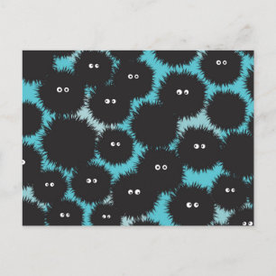 Funny black fluffy monsters  holiday postcard