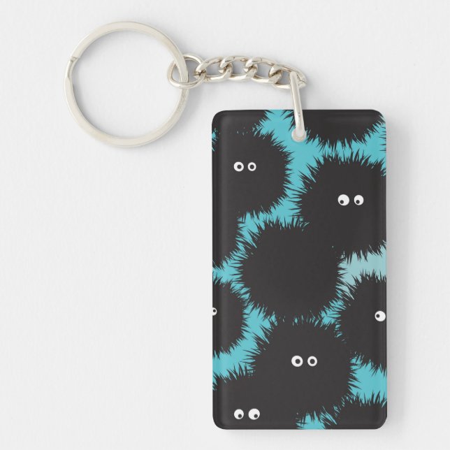 Funny black fluffy monsters  keychain (Front)