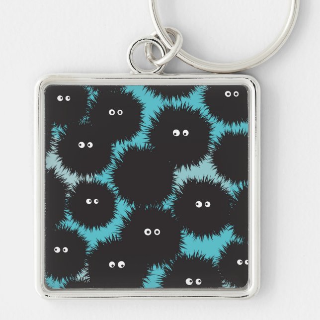 Funny black fluffy monsters  keychain (Front)