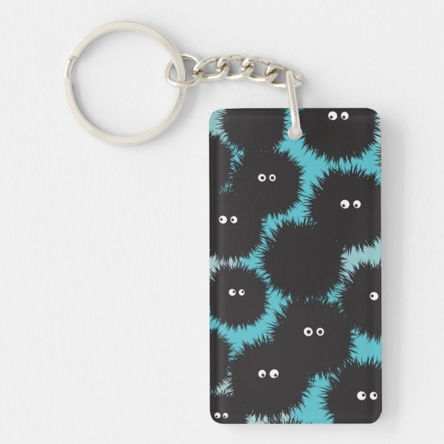 Funny black fluffy monsters  keychain (Front)
