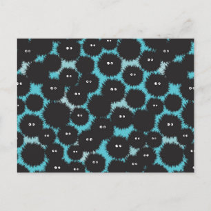 Funny black fluffy monsters postcard