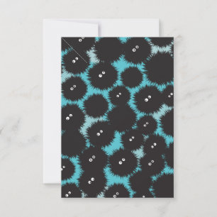 Funny black fluffy monsters RSVP card