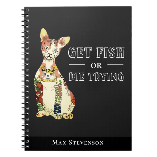 Funny Black Gangster Sphynx with Tattoos Cat Dad Notebook (Front)