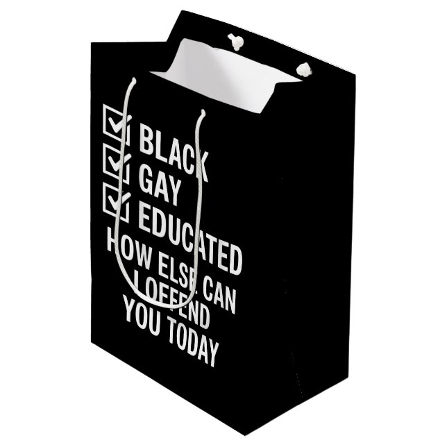 Funny Black Gay Pride Support LGBTQ Rights Medium Gift Bag (Front Angled)