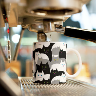 Funny Black Gray and White Kitty Cat Pattern Coffee Mug