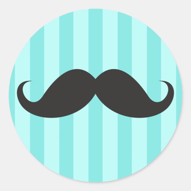 Funny black handlebar moustache moustache aqua blu classic round sticker (Front)