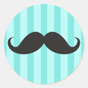 Funny black handlebar moustache moustache aqua blu classic round sticker