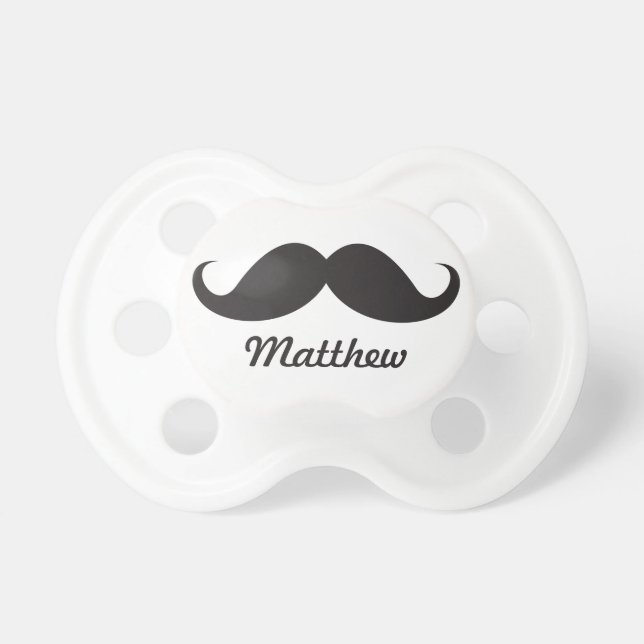 Funny black handlebar moustache stache personalize pacifier (Front)
