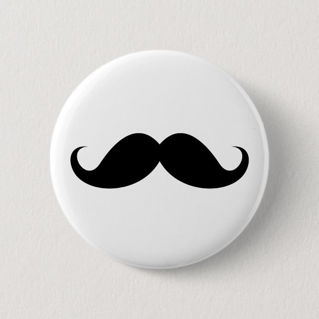 Funny black handlebar moustache trendy hipster 2 inch round button (Front)
