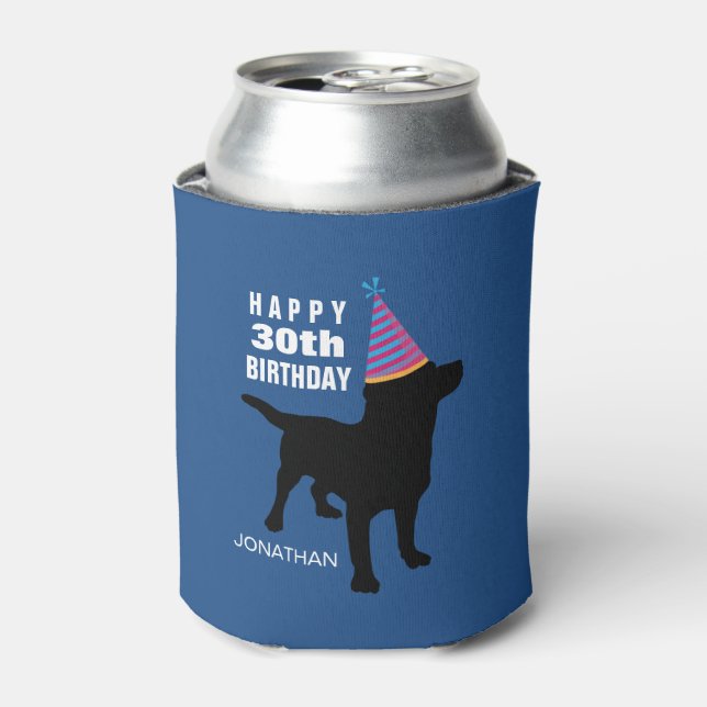 Funny Black Lab Dog Birthday Hat Any Age and Name Can Cooler (Can Front)