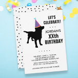 Funny Black Lab Dog Birthday Party Invitation<br><div class="desc">The perfect Birthday party invitation for dog lovers featuring a black lab dog wearing a festive party hat - just add your details to personalize.  Easily change the background colour by clicking customize and scrolling down to the colour picker.  Works well for kids and adults birthday parties.</div>