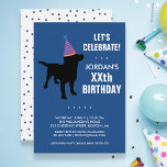 Funny Black Lab Dog Birthday Party Invitation<br><div class="desc">The perfect Birthday party invitation for dog lovers featuring a black lab dog wearing a festive party hat - just add your details to personalize.  Easily change the background colour by clicking customize and scrolling down to the colour picker.  Works well for kids and adults birthday parties.</div>