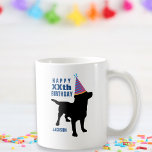 Funny Black Lab Dog Custom Birthday Coffee Mug<br><div class="desc">The perfect birthday mug gift for dog lovers - design features a black labrador retriever dog silhouette wearing a birthday party hat. Add your own text - "Happy ??th Birthday" and the birthday person's name. Cute, festive, fun design for anyone who loves dogs and has a birthday. Pet lovers, kids,...</div>