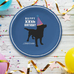 Funny Black Lab Dog Custom Birthday Paper Plate<br><div class="desc">The perfect birthday paper plates for dog lovers - design features a black labrador retriever dog silhouette wearing a birthday party hat. Add your own text - "Happy ??th Birthday" and the birthday person's name. Cute, festive, fun design for anyone who loves dogs and has a birthday. Pet lovers, kids,...</div>