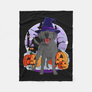 Funny Black Lab Labrador Dog Halloween Witch Fleece Blanket