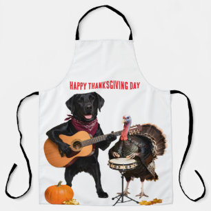 Funny Black Lab Playing Guitar and Turkey Thanksgi Apron
