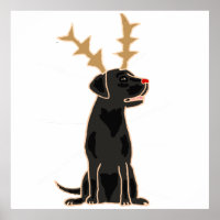Funny Black Lab with Reindeer Antlers Christmas