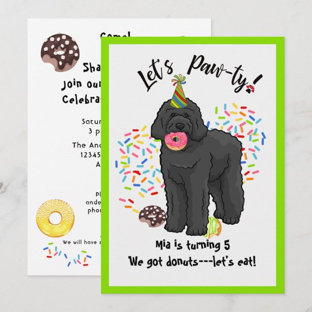 Funny Black Labradoodle Birthday Party Invitation (Front/Back)