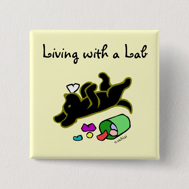 Funny Black Labrador Cartoon Illustration 2 Inch Square Button (Front)