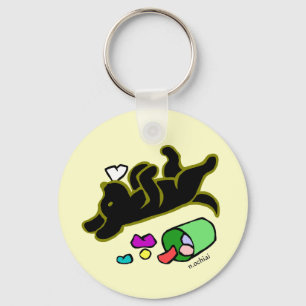 Funny Black Labrador Cartoon Illustration Keychain