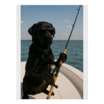 Funny Black Labrador Dog Fishing