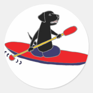 Funny Black Labrador Retriever Dog Kayaking Classic Round Sticker