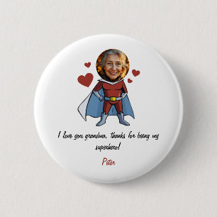 Funny Black & Maroon Cartoon Superhero Grandma 2 Inch Round Button