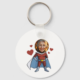 Funny Black & Maroon Cartoon Superhero Grandma Keychain