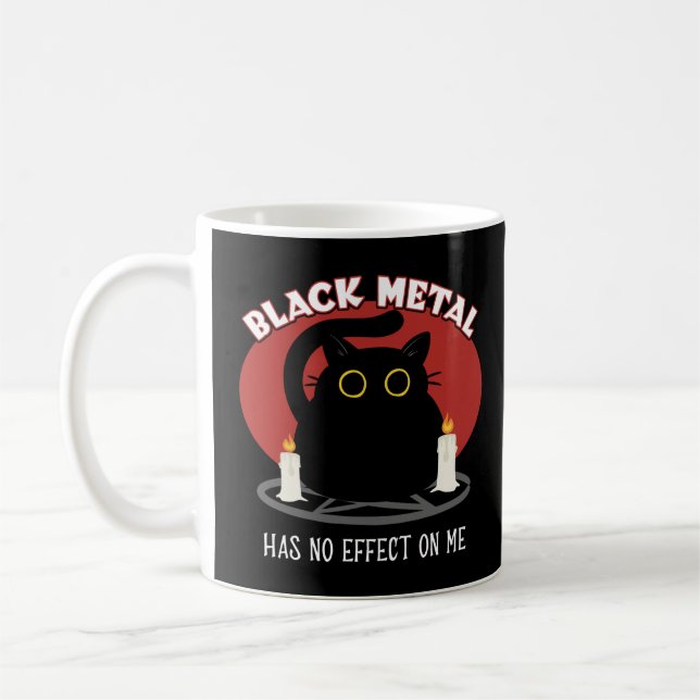 Funny Black Metal Satanic Cat Quote Coffee Mug (Left)