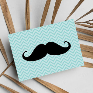 Funny Black Moustache And Blue Chevron Pattern Postcard