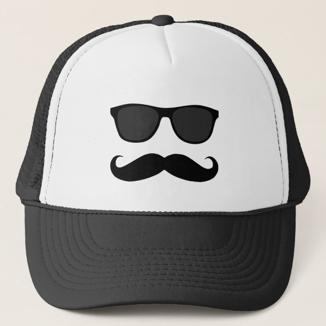 Funny Black Moustache and Sunglasses Trucker Hat (Front)