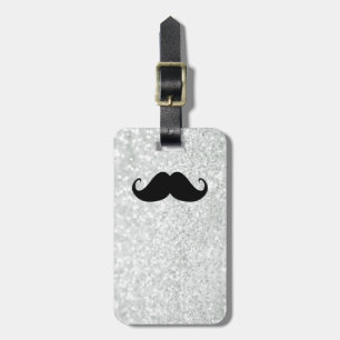 Funny Black Moustache And White Sparkle Bling Luggage Tag