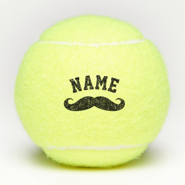 Funny black moustache custom name printed tennis balls (Front)